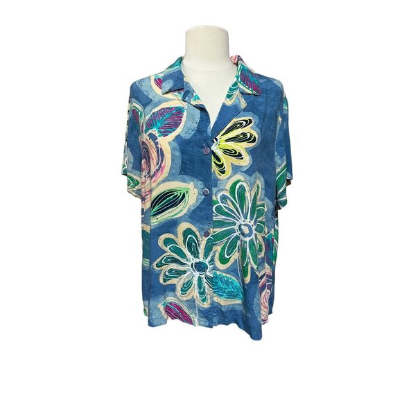 Jams World 90s/Y2K Wearable Art Aloha Shirt Hawaiian Floral Print Large - Picture 1 of 7